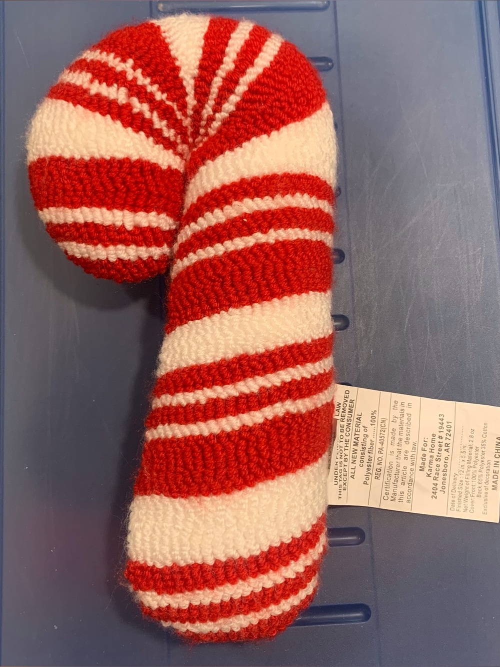 Karma Home Red & White Candy Cane Pillow Christmas Holiday 12”x5.5” NWOT